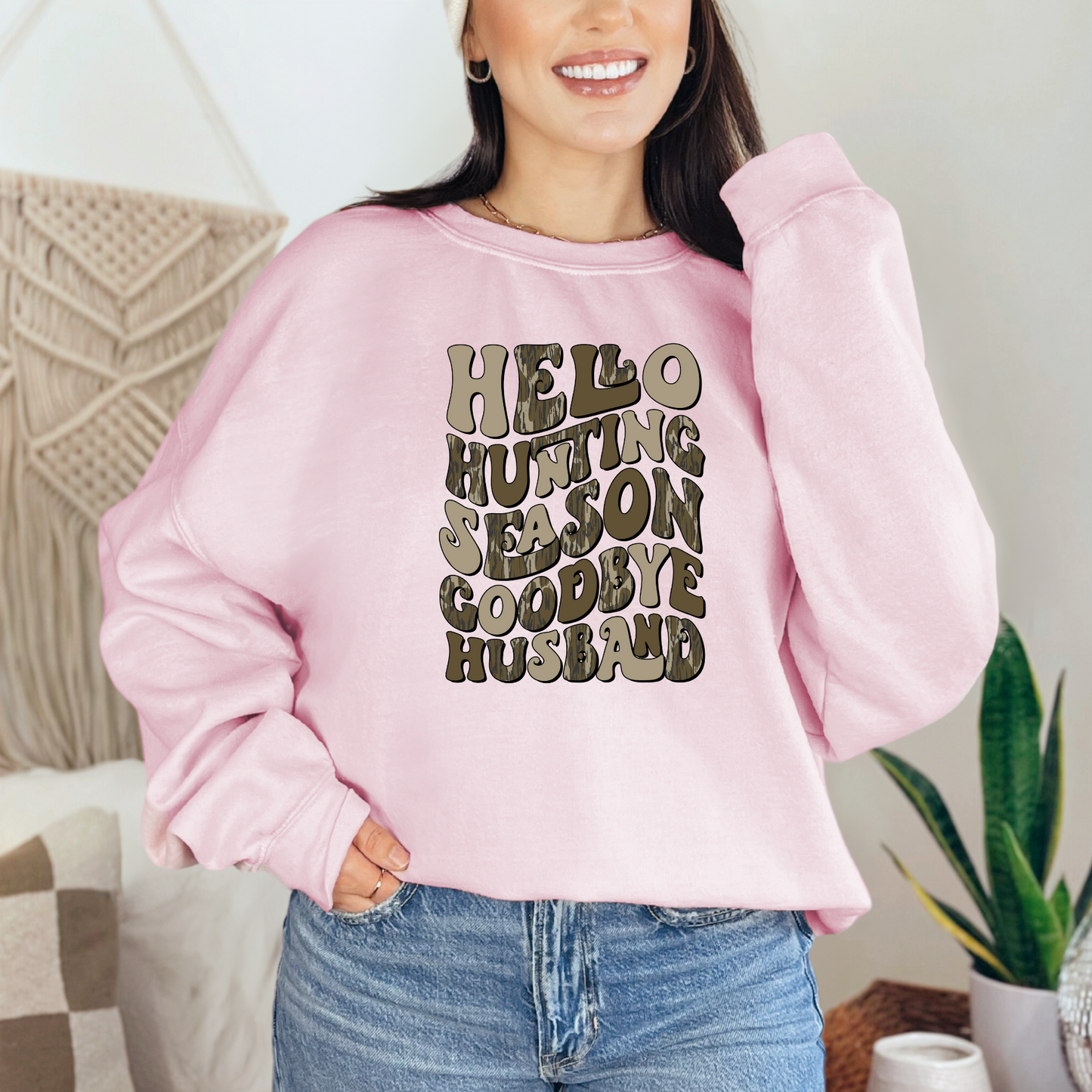 Hunting Season Camo Wife Goodbye Husband Girly T-Shirt Sweatshirt