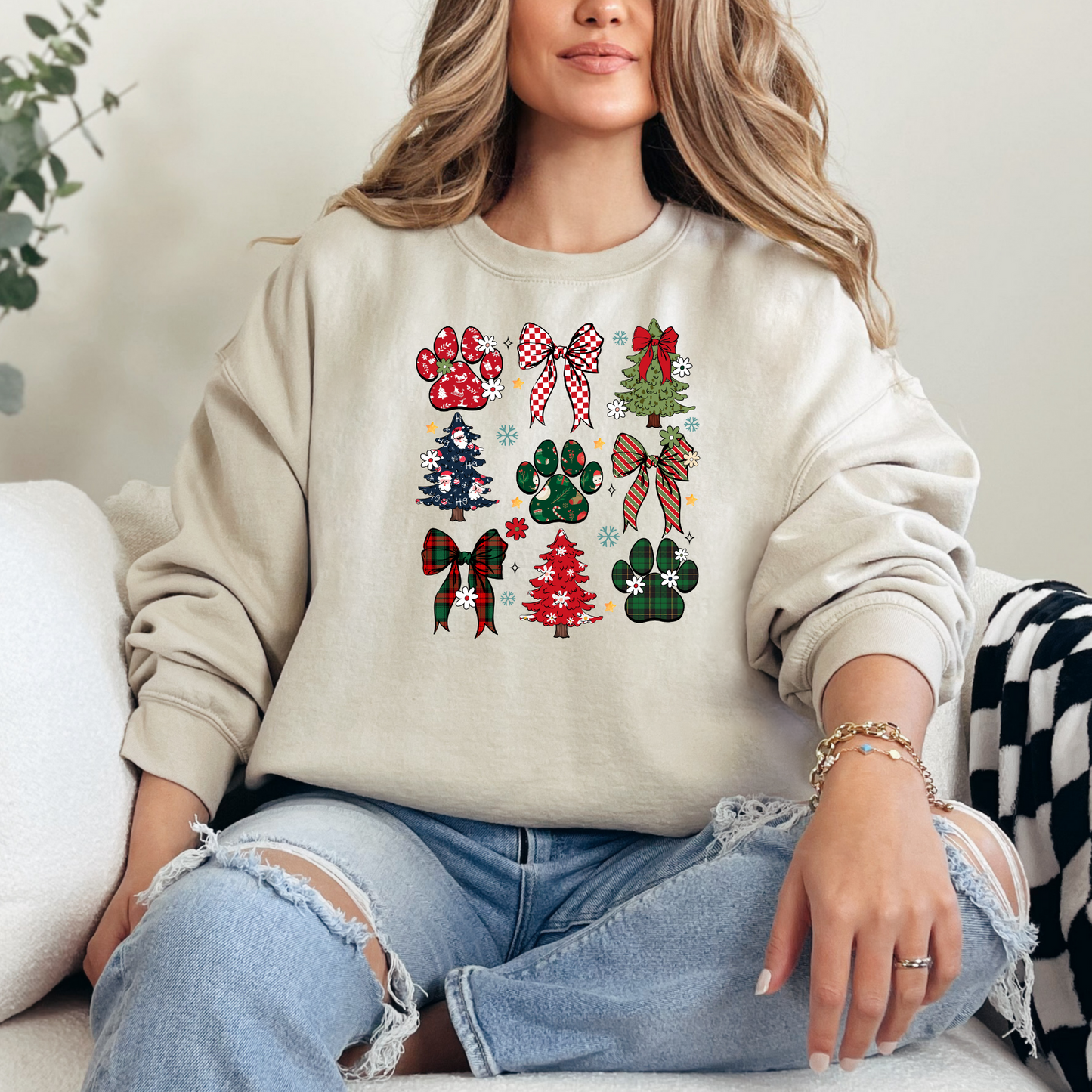 Merry Christmas Holiday Dog Bows Paws Lights T-shirt Sweatshirt