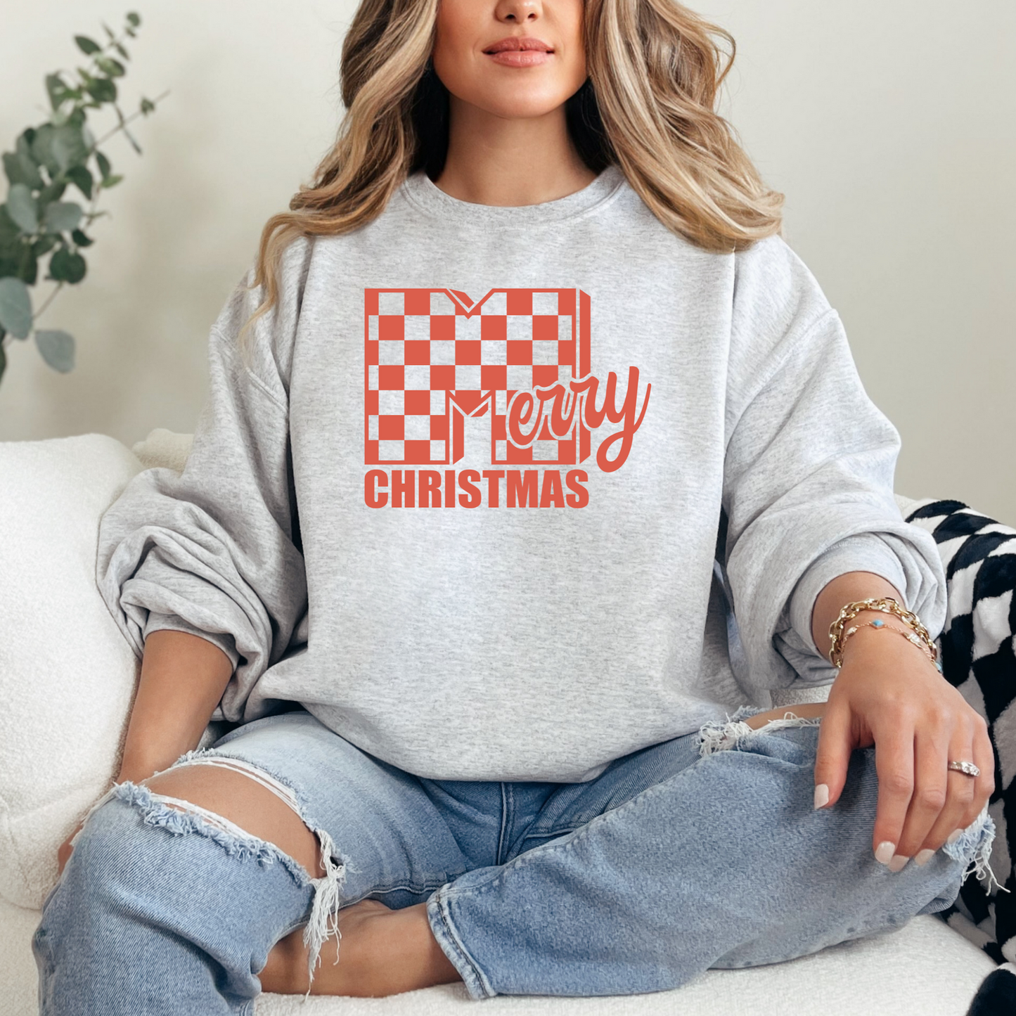 Merry Christmas Holiday Checkered T-shirt Sweatshirt