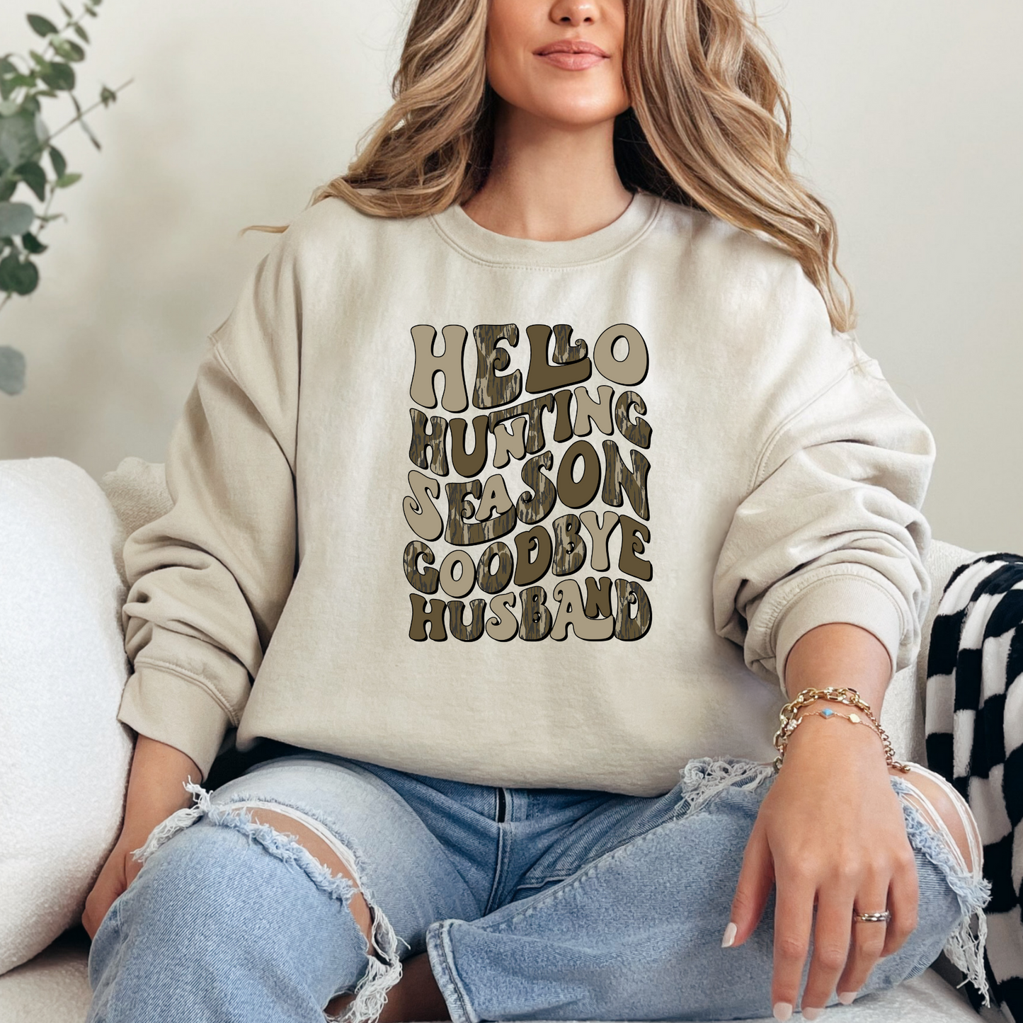 Hunting Season Camo Wife Goodbye Husband Girly T-Shirt Sweatshirt