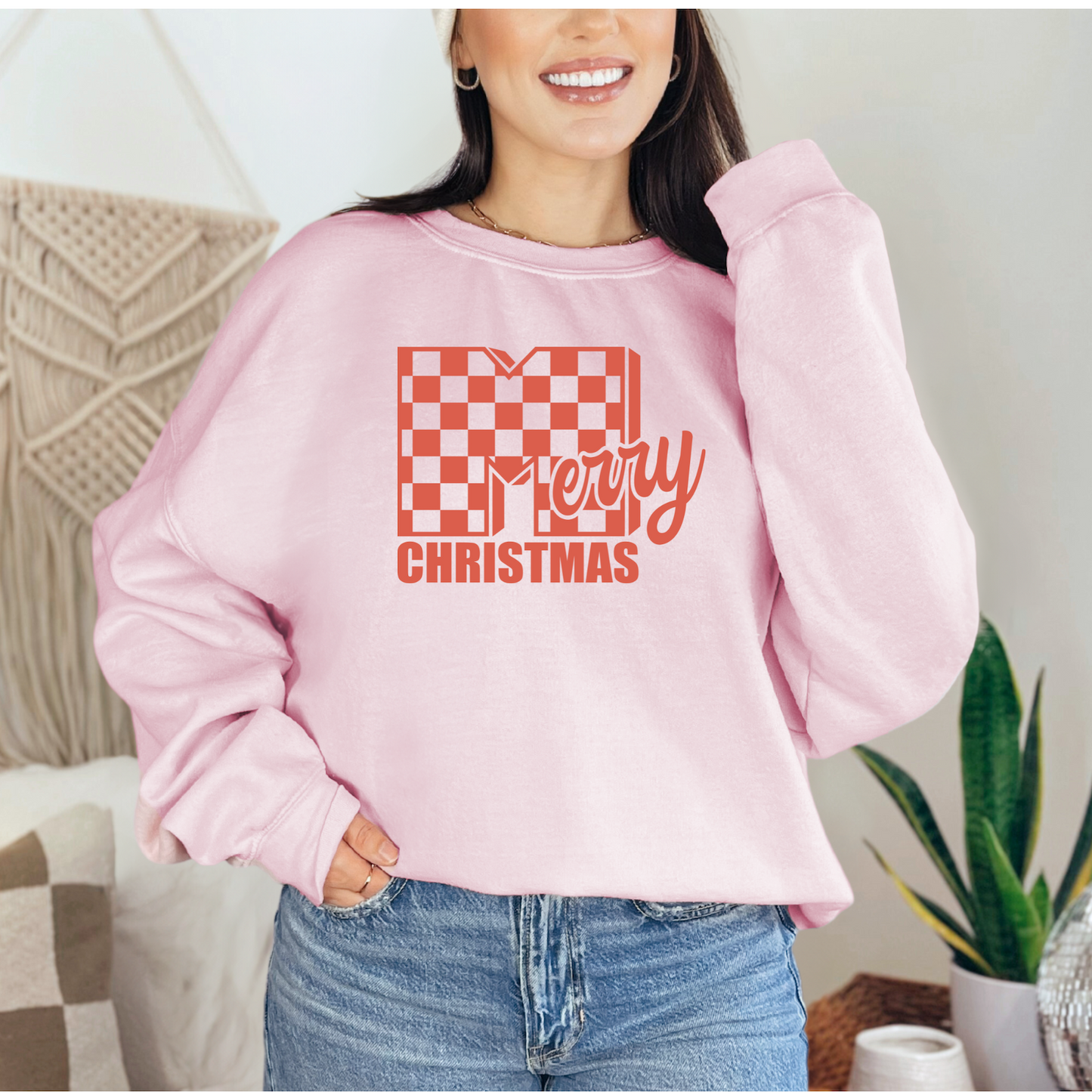 Merry Christmas Holiday Checkered T-shirt Sweatshirt