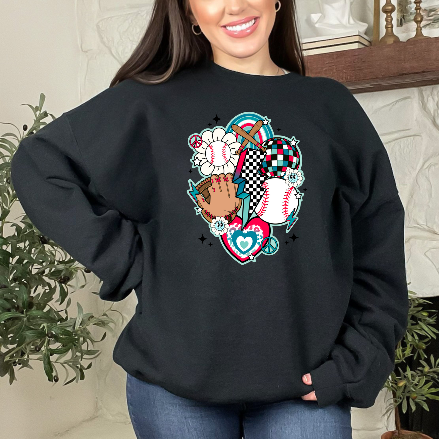 Baseball Girly Blue & Red Retro Sports T-shirt Sweatshirt