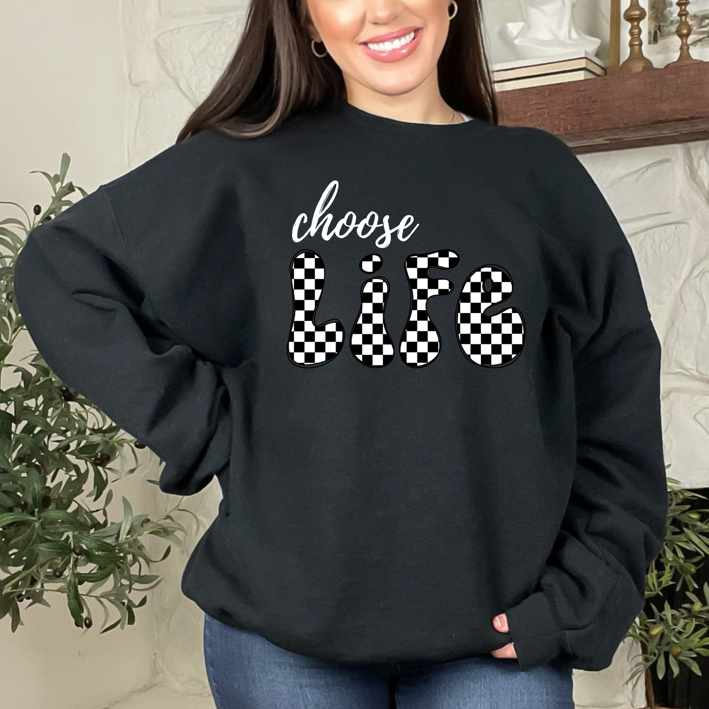Choose Life Check Print Mental Health T-shirt Sweatshirt