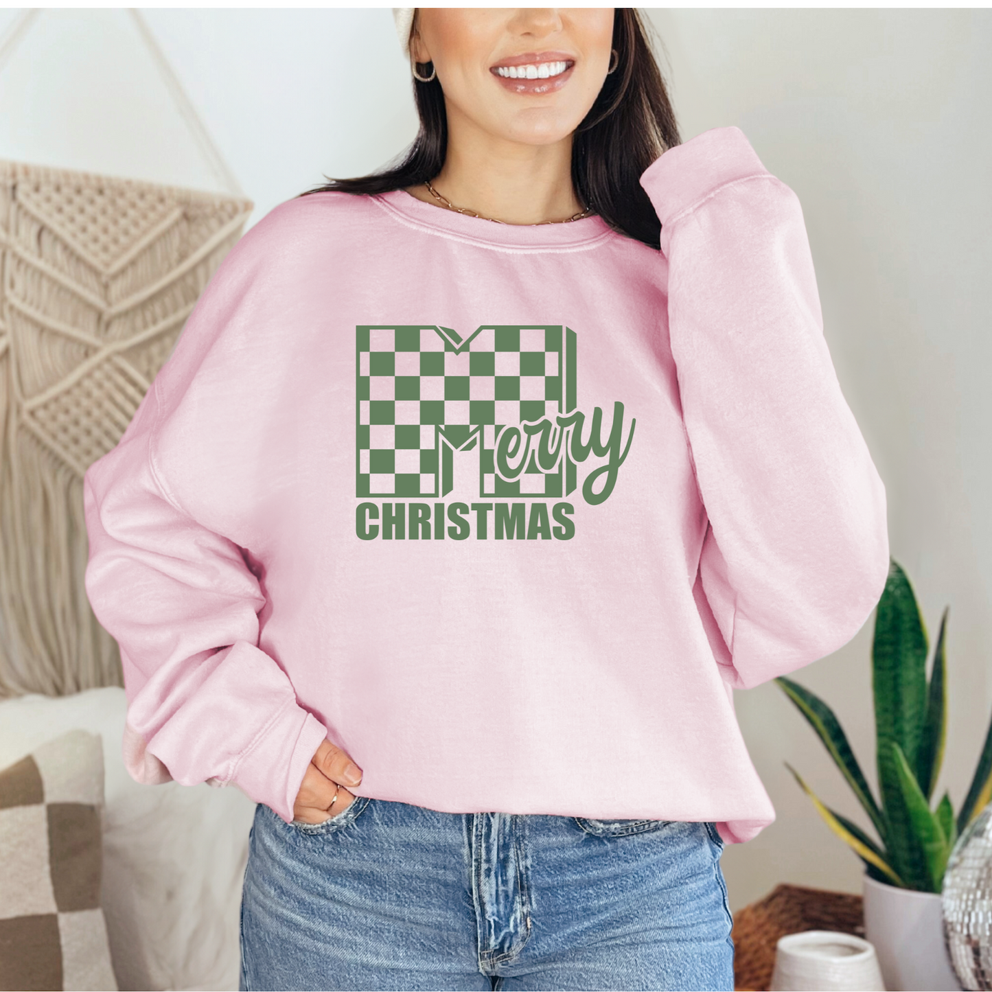 Merry Christmas Holiday Checkered T-shirt Sweatshirt