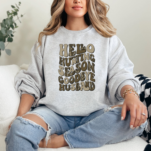 Hunting Season Camo Wife Goodbye Husband Girly T-Shirt Sweatshirt