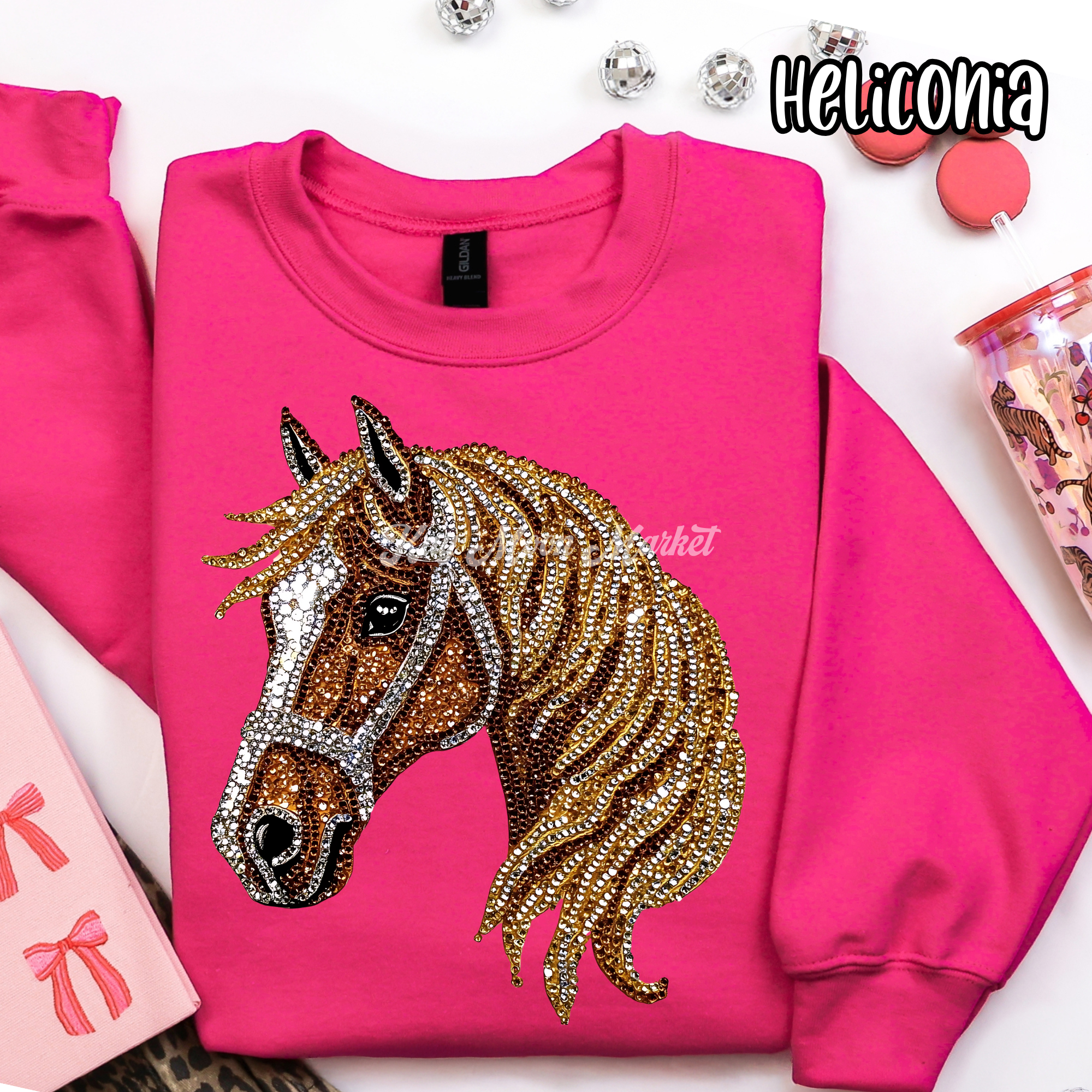 Horse Rhinestone Lookalike- Trendy Cute Farm - T Shirt Sweatshirt