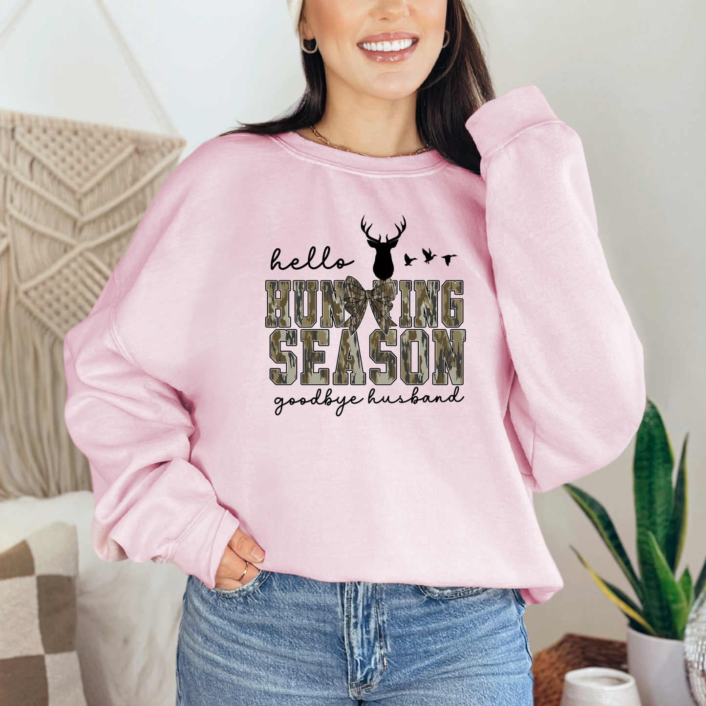 Hunting Season Camo Wife Goodbye Husband Girly Version 2. T-Shirt Sweatshirt