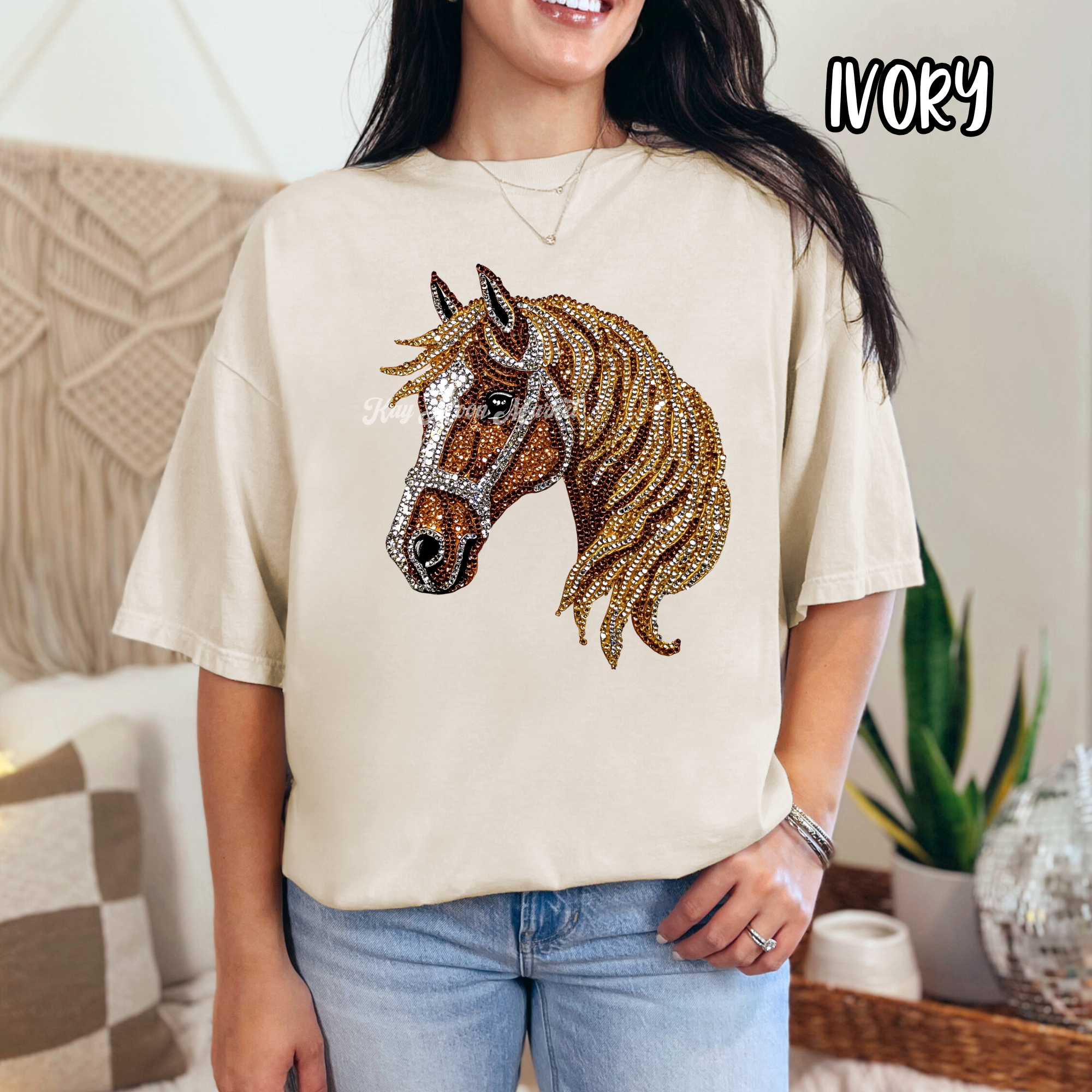 Horse Rhinestone Lookalike- Trendy Cute Farm - T Shirt Sweatshirt