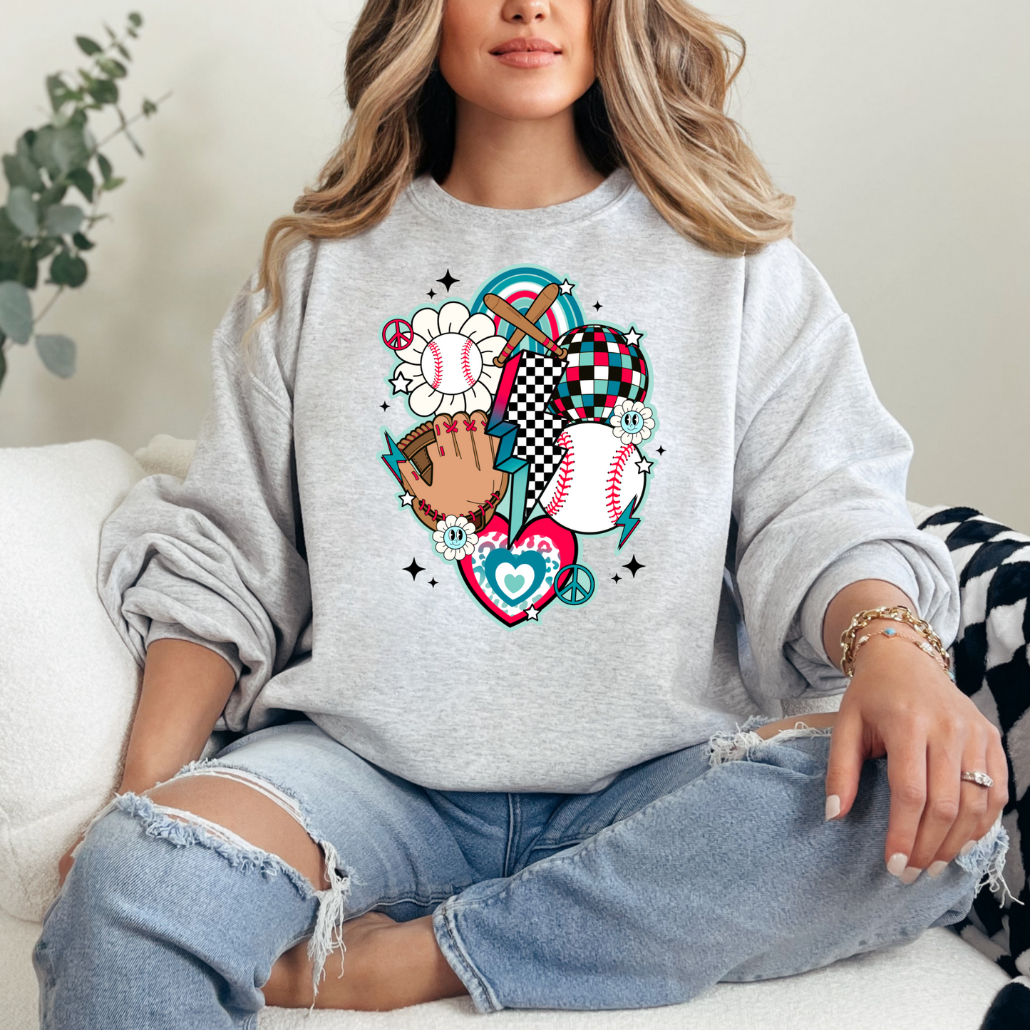 Baseball Girly Blue & Red Retro Sports T-shirt Sweatshirt