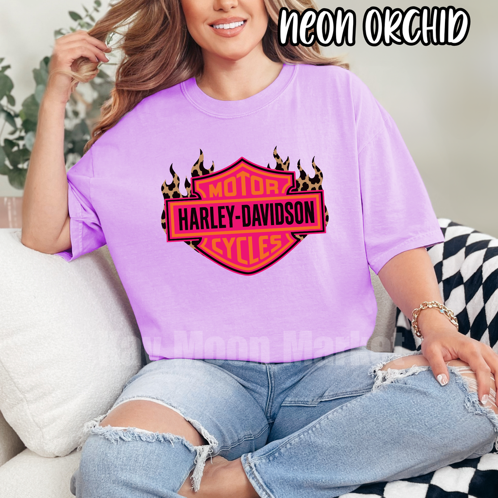 Biker Women Shirt - Neon Leopard Flames - T-shirt Sweatshirt