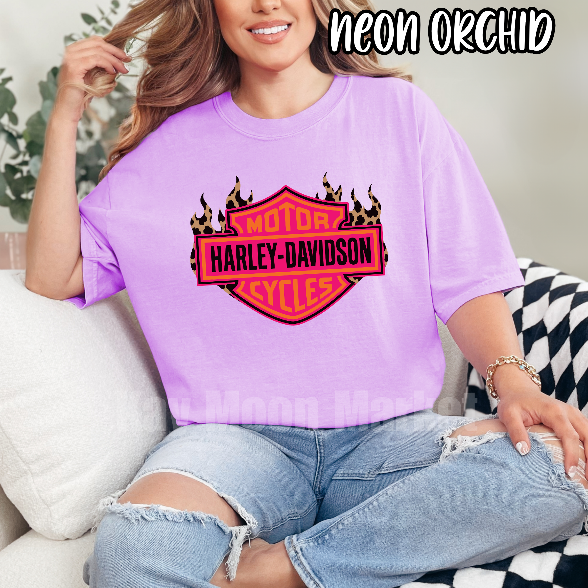 Biker Women Shirt - Neon Leopard Flames - T-shirt Sweatshirt