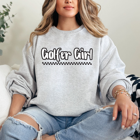 Golfer Girl Check Print White T-shirt Sweatshirt