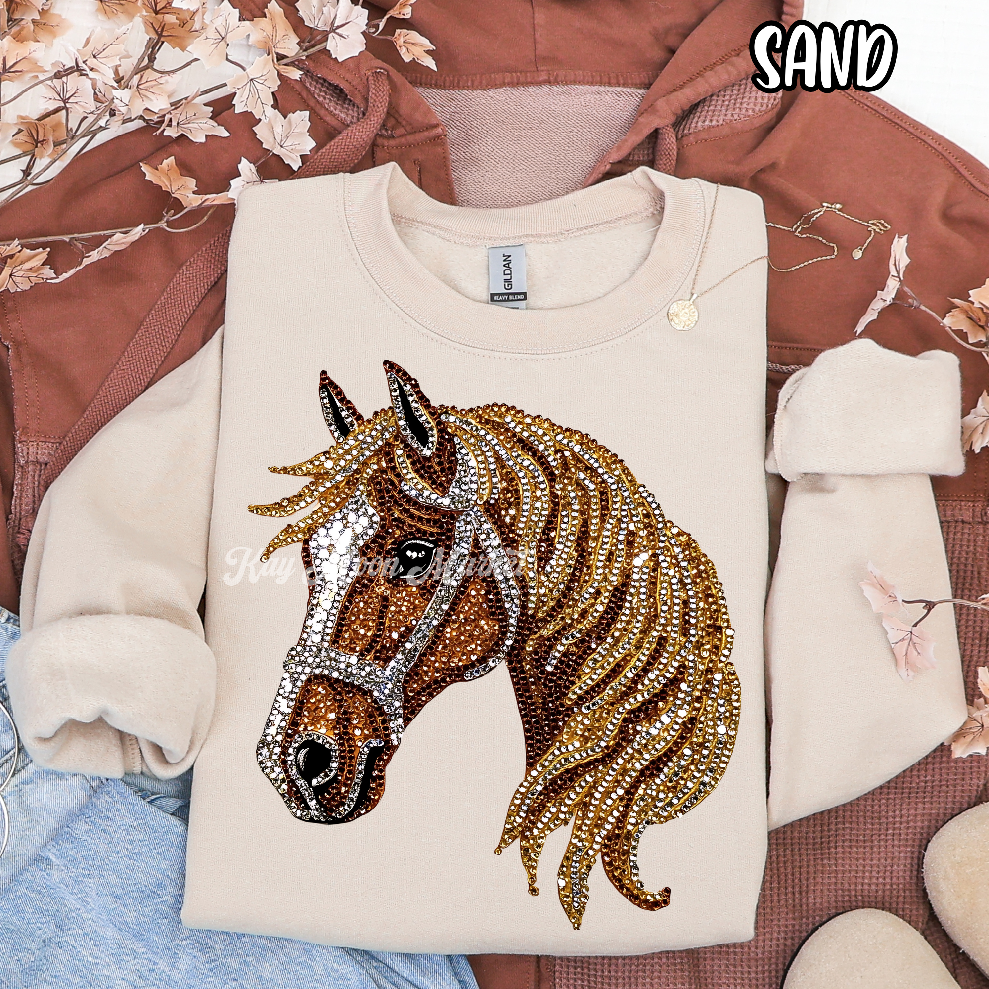 Horse Rhinestone Lookalike- Trendy Cute Farm - T Shirt Sweatshirt