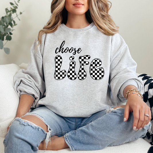 Choose Life Check Print Mental Health T-shirt Sweatshirt