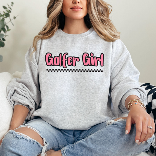Golfer Girl Check Print Pink T-shirt Sweatshirt
