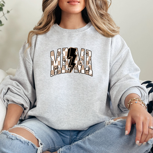 MAMA Checkered Print T-Shirt Sweatshirt