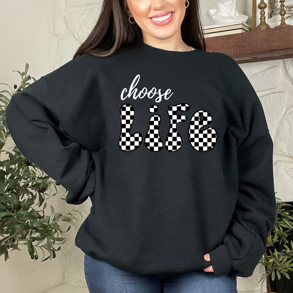 Choose Life Check Print Mental Health T-shirt Sweatshirt