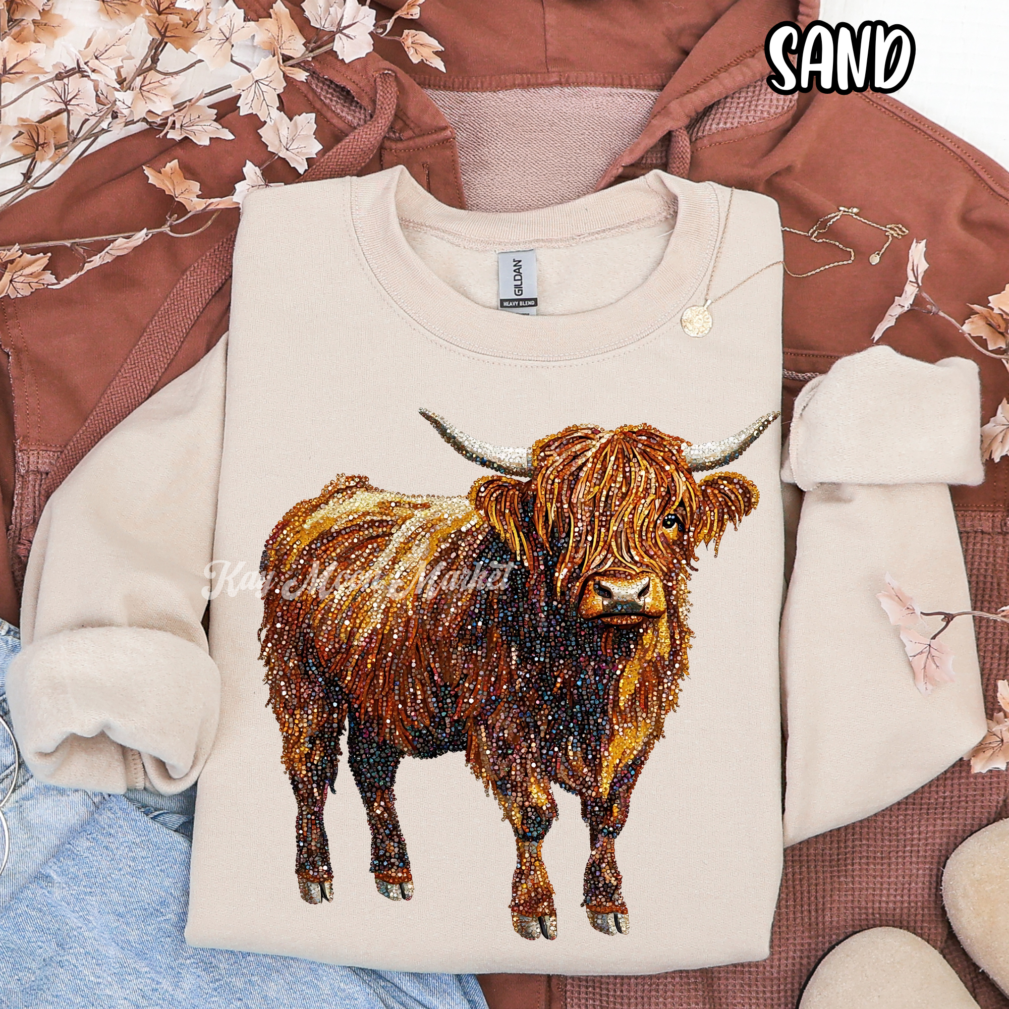 Highland Cow Rhinestone Lookalike- Trendy Cute Farm - T Shirt Sweatshirt