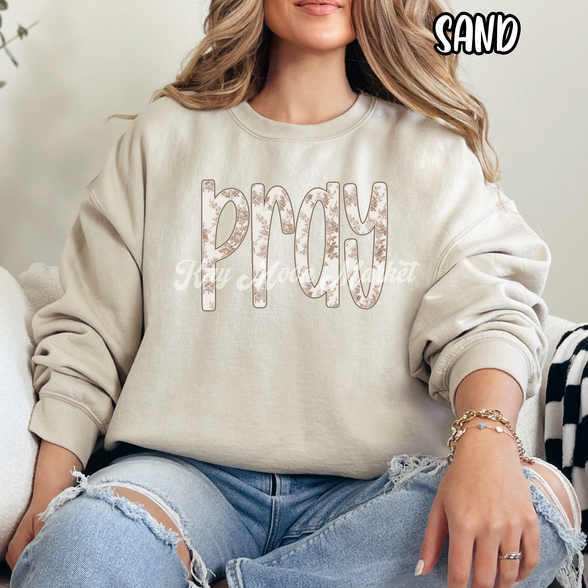 Pray - Vintage Floral Religious - T-shirt Sweatshirt