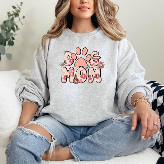 Dog Mom Pink Flower Groovy Dog Lover T-shirt Sweatshirt