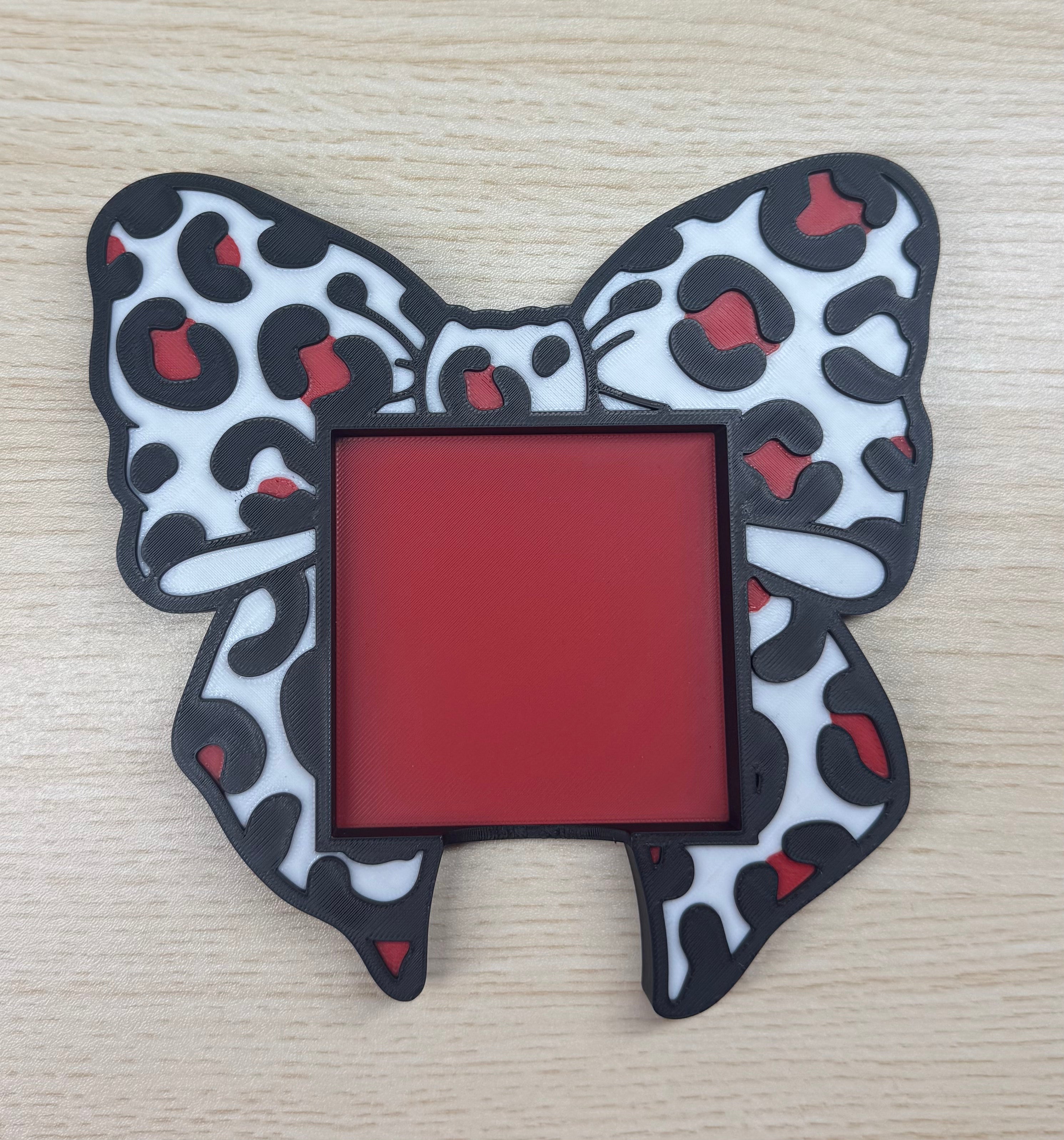 Leopard Bow Sticky Note Holder - Red + White + Black