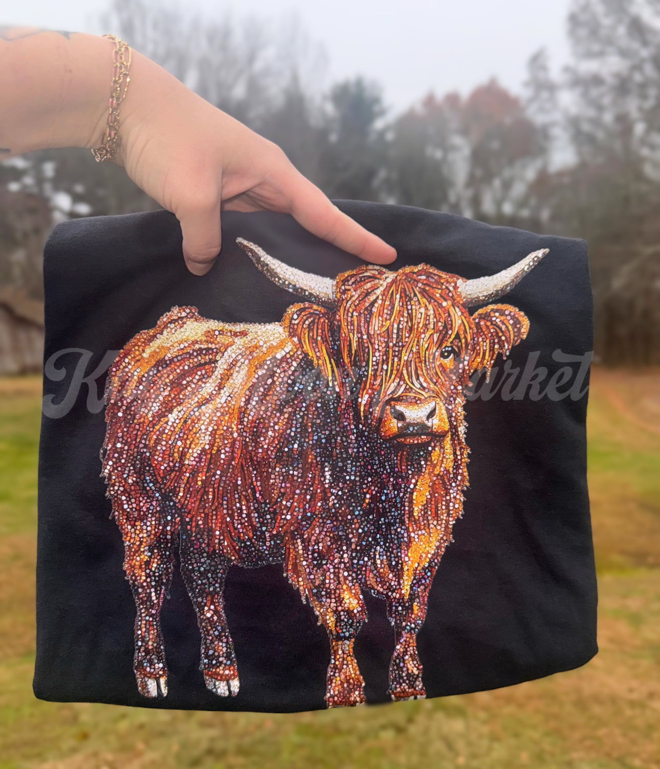 Highland Cow Rhinestone Lookalike- Trendy Cute Farm - T Shirt Sweatshirt